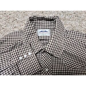 DAKOTA Five Brother Brown White Plaid Pearl‎ Snap Shirt Medium USA Vintage Mens